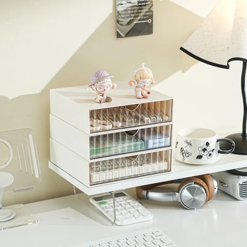 Stackable Drawer Organizer Multi-Functional Storage Box Large Capacity Desktop Stationery Holder Space-Saving Drawer Cabinet Peaceful Pleasures Health and Wellness 3L White