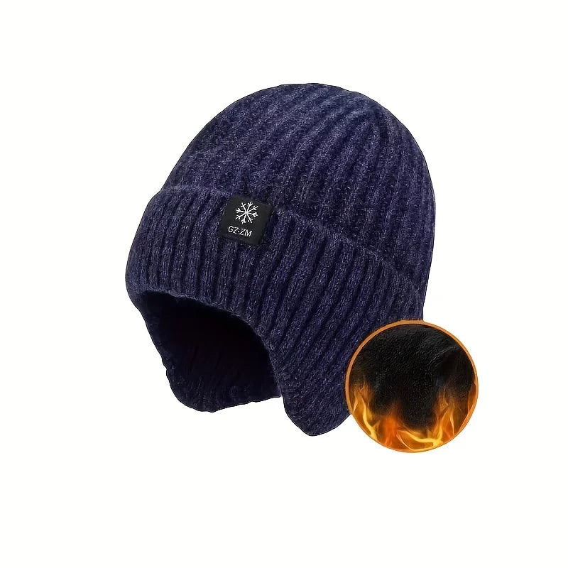 Men's Faux Fur Lined Beanie with Ear Flaps | Winter Knit Hat