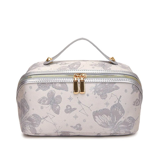 Hot Chinese Style Embroidered Makeup Bag for Women, New Ins Large Capacity Commuting Storage Bag, High-end Handheld Wash Bag Peaceful Pleasures Health and Wellness silvery