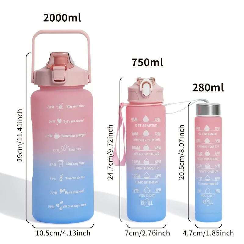 2L Motivational Sports Water Bottle with Time Marker & Straw