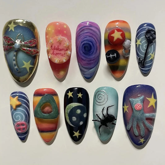 24pcs Gothic Fairy Tale Almond False Nails Press On Nails Wearable Halloween Resin Artificial Fake Y2k Nails For Cosplay Party Peaceful Pleasures Health and Wellness