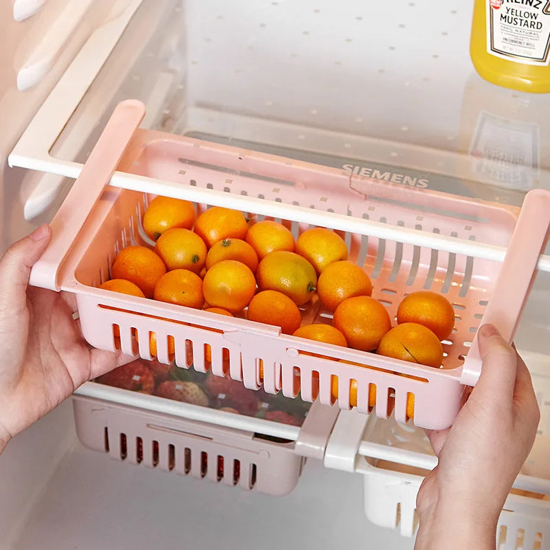 Adjustable Kitchen Fridge Storage Rack Home Organizer Food Container Refrigerator Drawer Storage Boxes Rack Retractable Shelf Peaceful Pleasures Health and Wellness