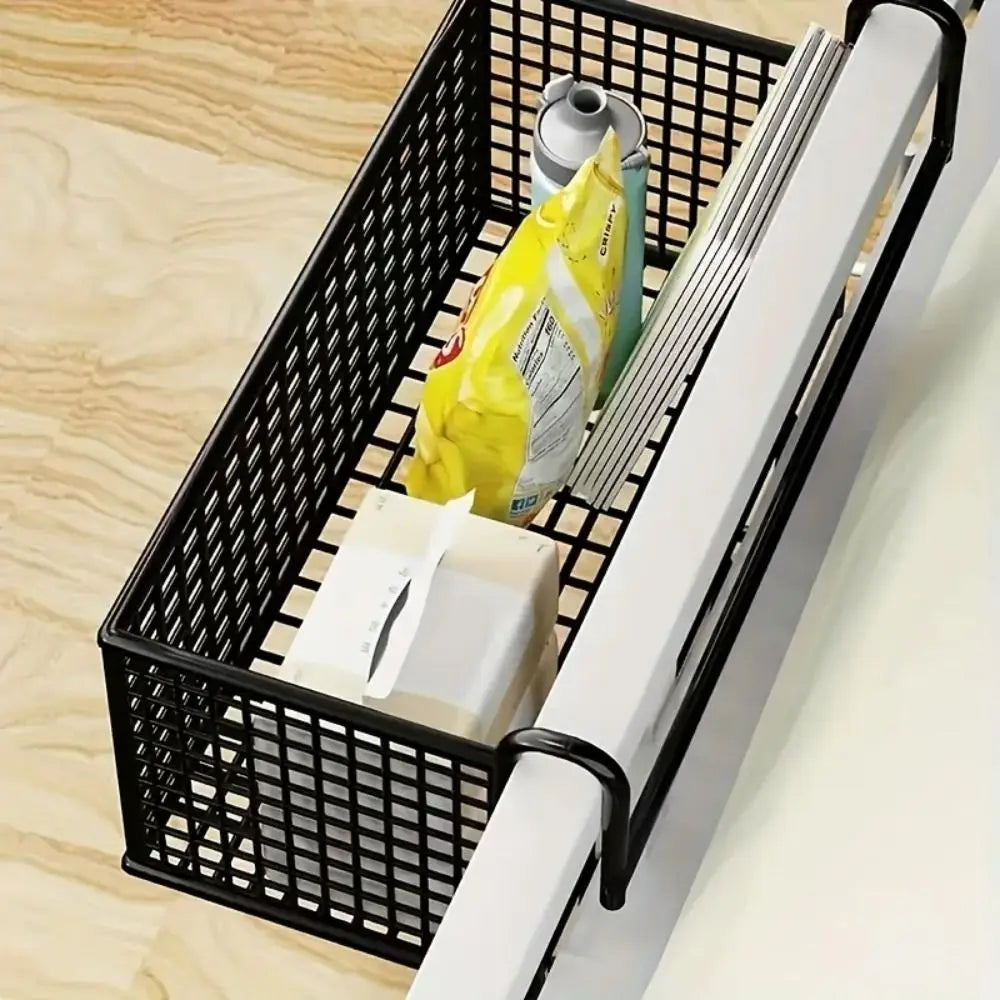Iron Hanging Bedside Storage Basket – No-Drill Wire Shelf