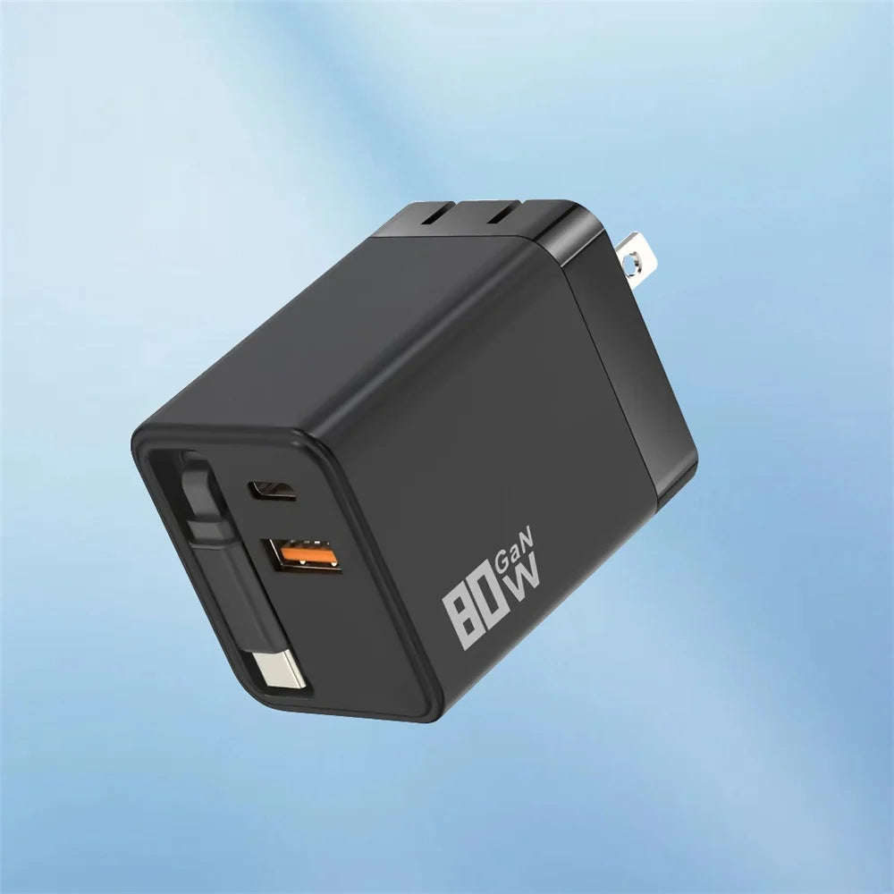 80W GaN Fast Wall Charger with USB-C Cable | iPhone & Android