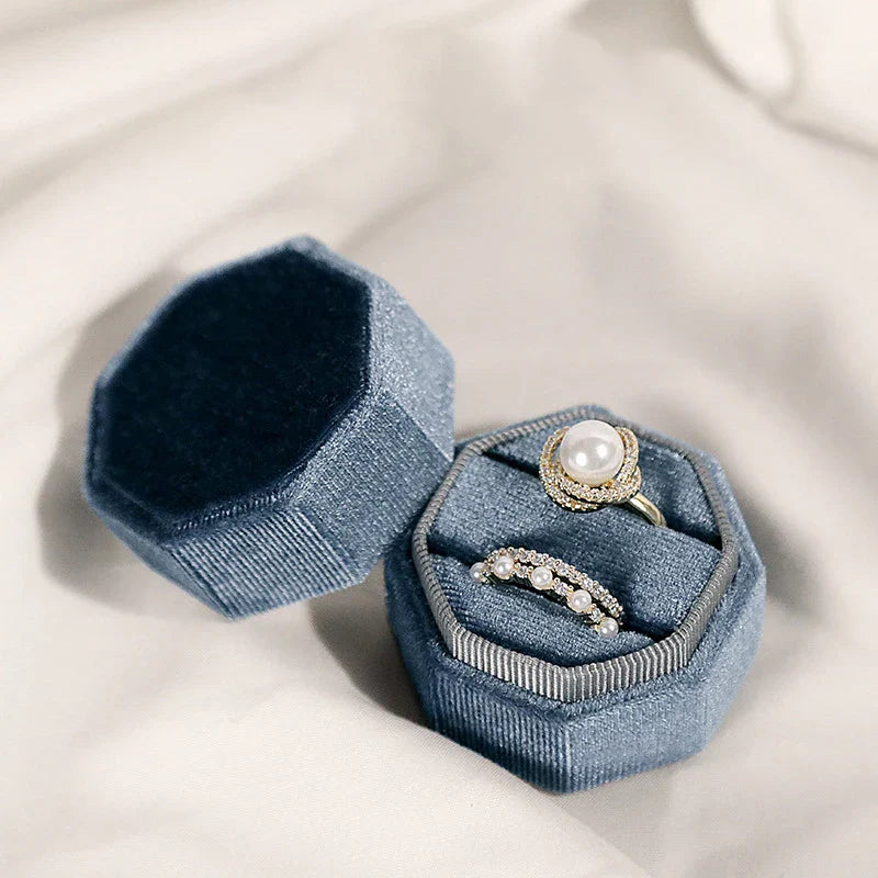 Hexagon Velvet Ring Box with Detachable Lid | Jewelry Holder