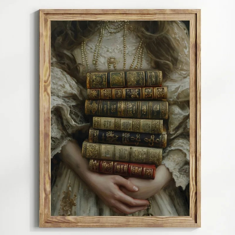 Victorian Woman Canvas Wall Art | Moody Vintage Black Rose Print