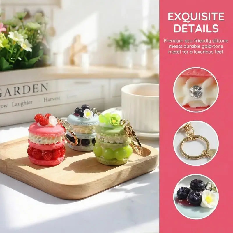 Fruit Macaron Cake Keychain | Cute Dessert Bag Charm for Girls