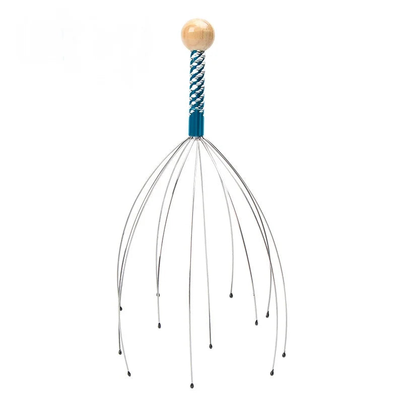 1PC Octopus Head Massager Stainless Steel Engraved Head Relaxer Brain Massage Claw Scalp Scratcher Itch Reliever Random Color Peaceful Pleasures Health and Wellness Blue