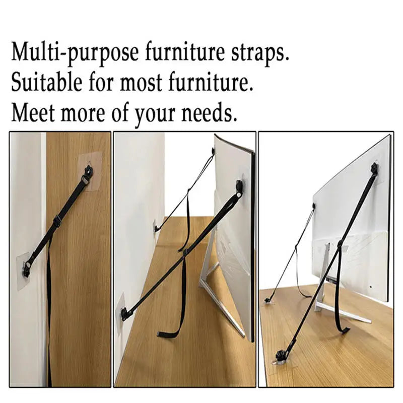 No Drill Adhesive Furniture Anchors 2PCS Adjustable TV Safety Straps for Baby Proofing Anti Tip Earthquake Pet Protection Peaceful Pleasures Health and Wellness