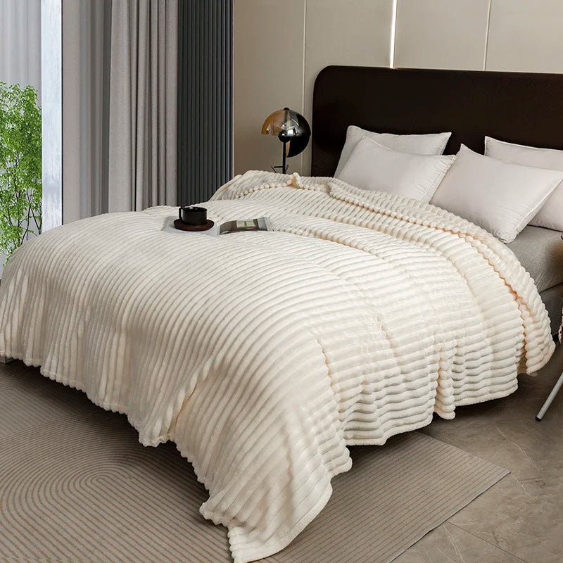 Striped Fleece Throw Blanket – Soft Shaggy Couch & Bed Blanket