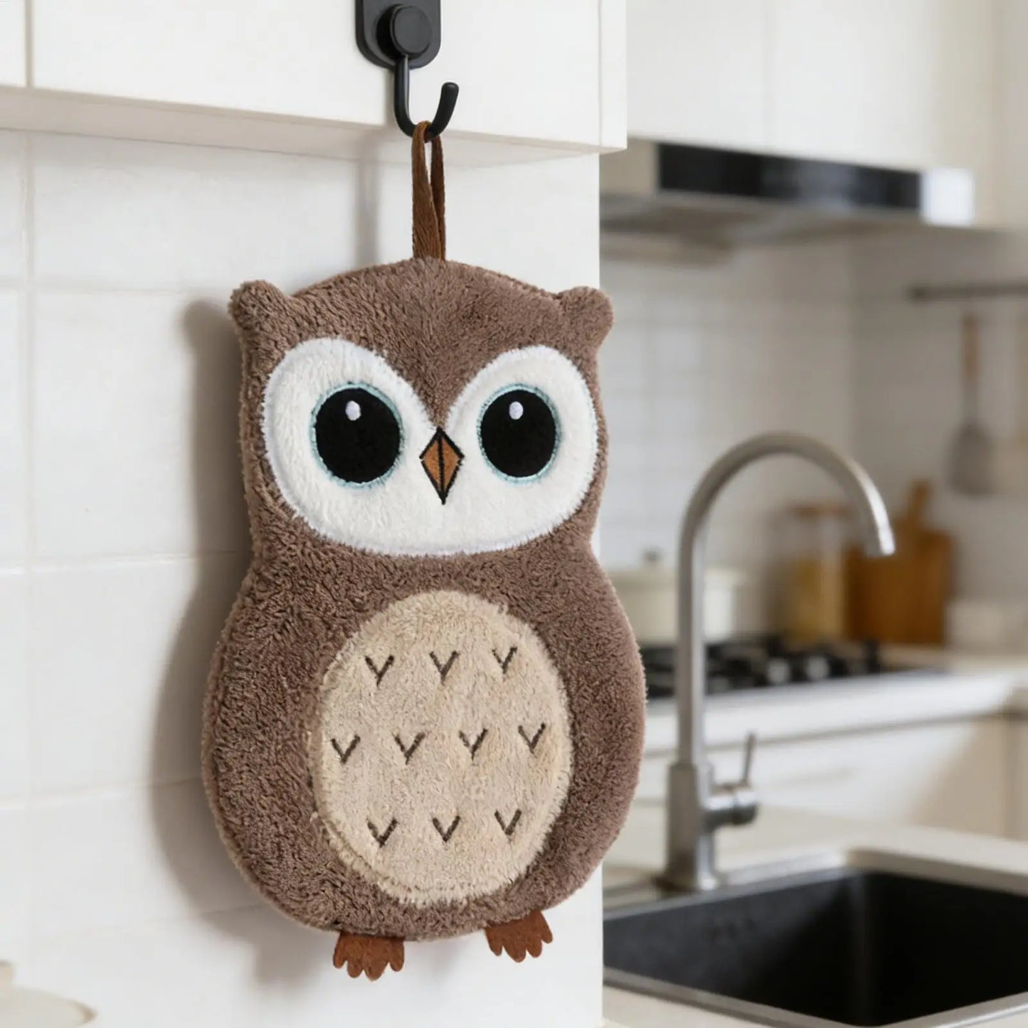 Cute Owl Cartoon Hand Towel | Hangable Wall Mount Bathroom Towel