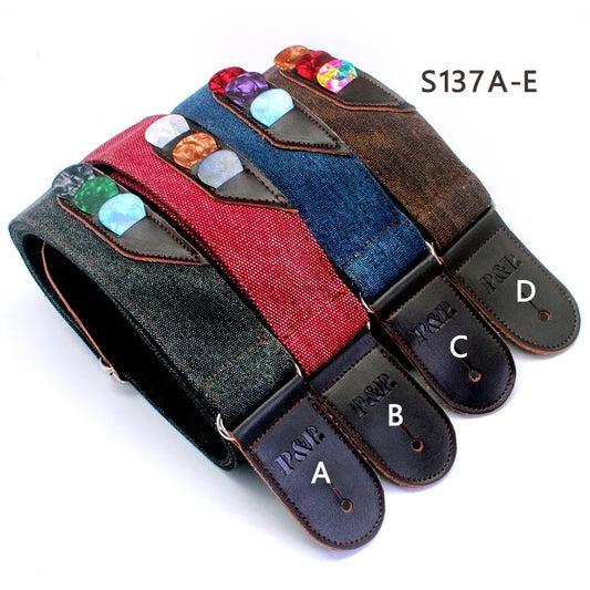 Leather Denim Guitar Strap Acoustic Electric Vintage Fashion Shoulder Peaceful Pleasures Health and Wellness