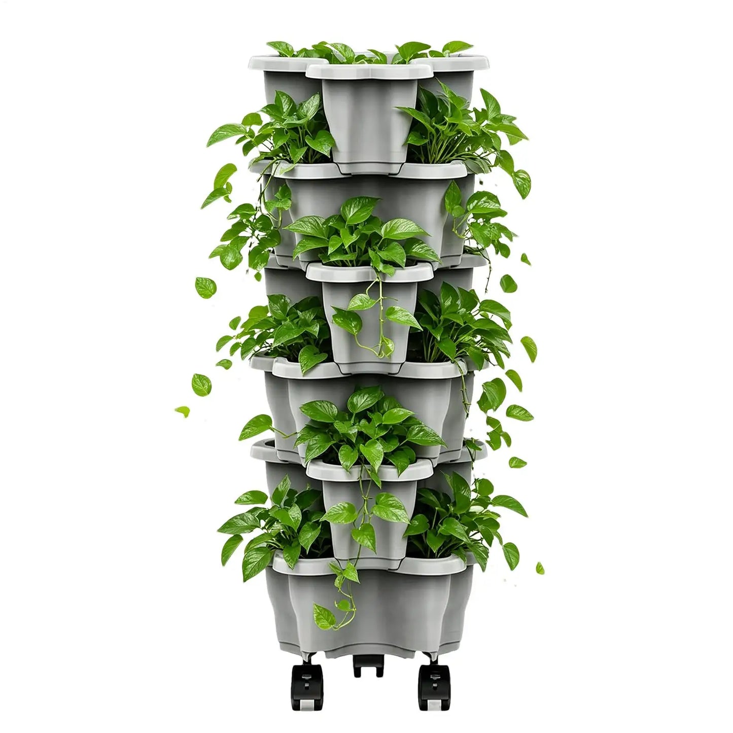 6-Tier Stackable Vertical Planter Tower with Rolling Casters