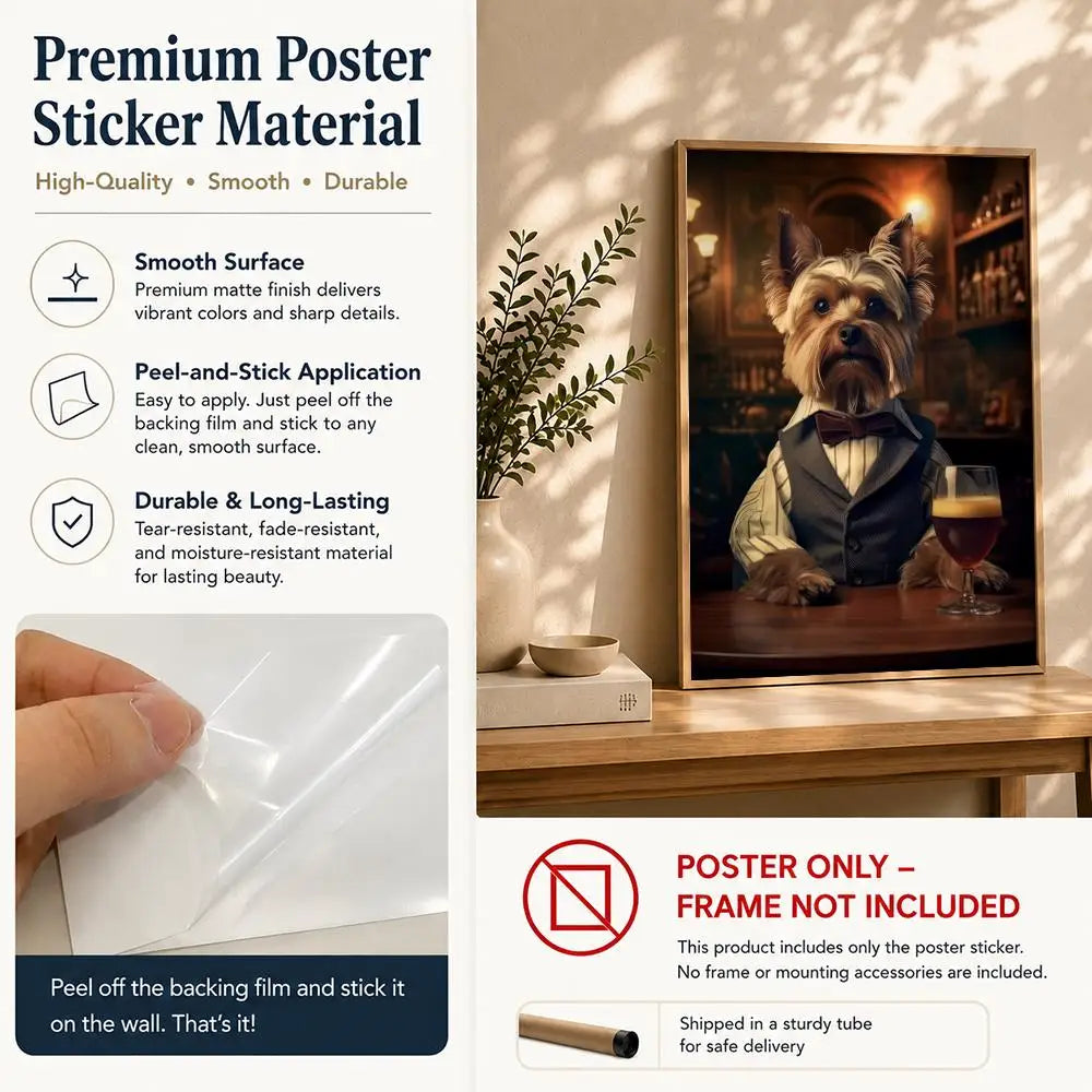 Art D-Dogs Cats at the PubS Poster HD Self Adhesive Waterproof Wall Art Ideal for Home Office Dorm Bedroom Great Gift Peaceful Pleasures Health and Wellness