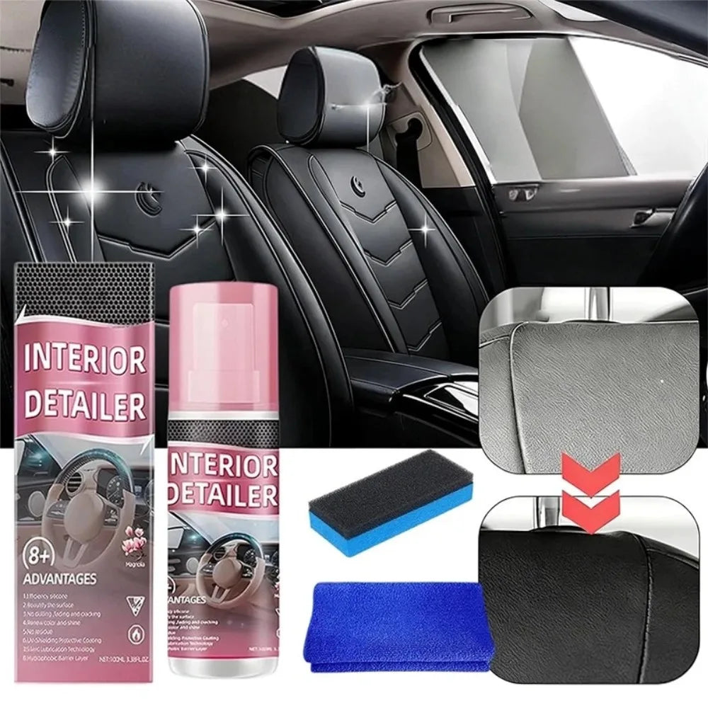 Car Renew Polishing Cleaner Instrument Panels Leather Seats Plastic Surface Cleaning Protecting Car Interiors Rinse-free Spray Peaceful Pleasures Health and Wellness