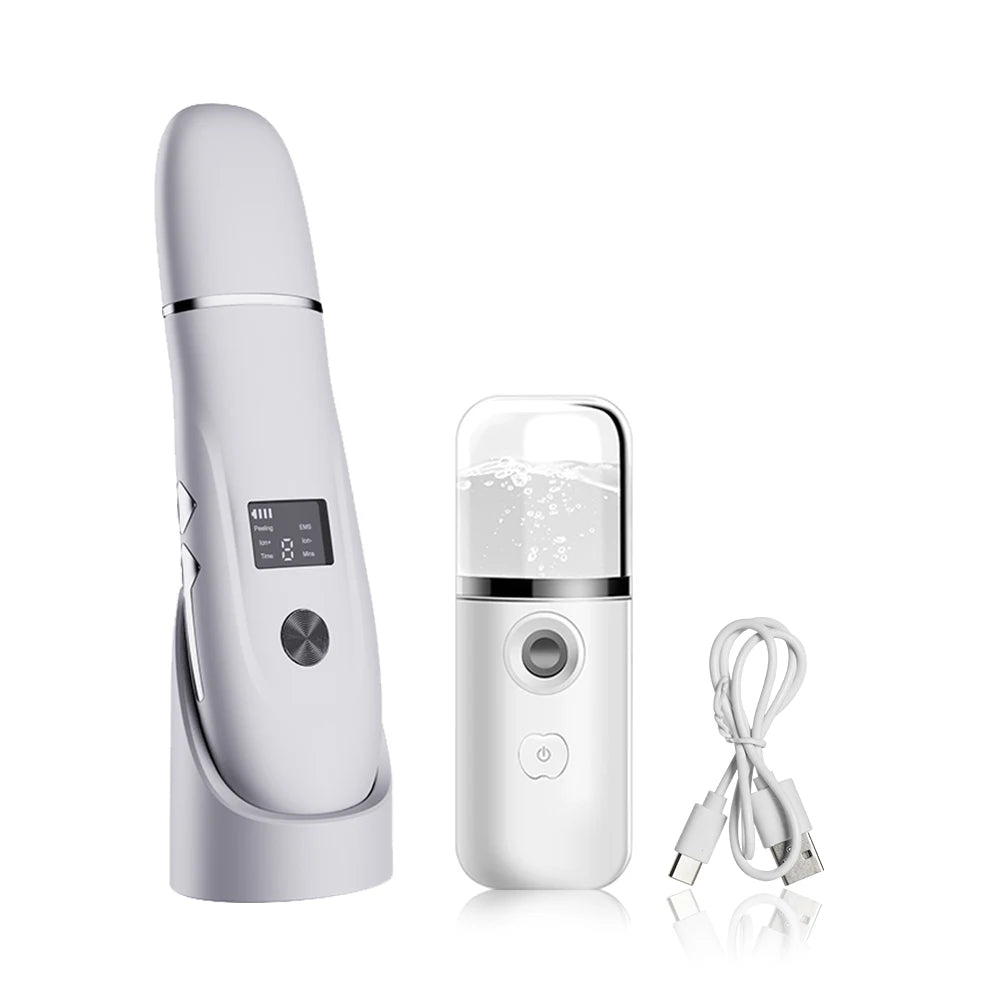 Ultrasonic Skin Scrubber Blackhead Remover Ultrasonic Peeling Pore Cleaner Face Cleaning Scrubber Ultrasonic Facial Espatula Peaceful Pleasures Health and Wellness White add gift