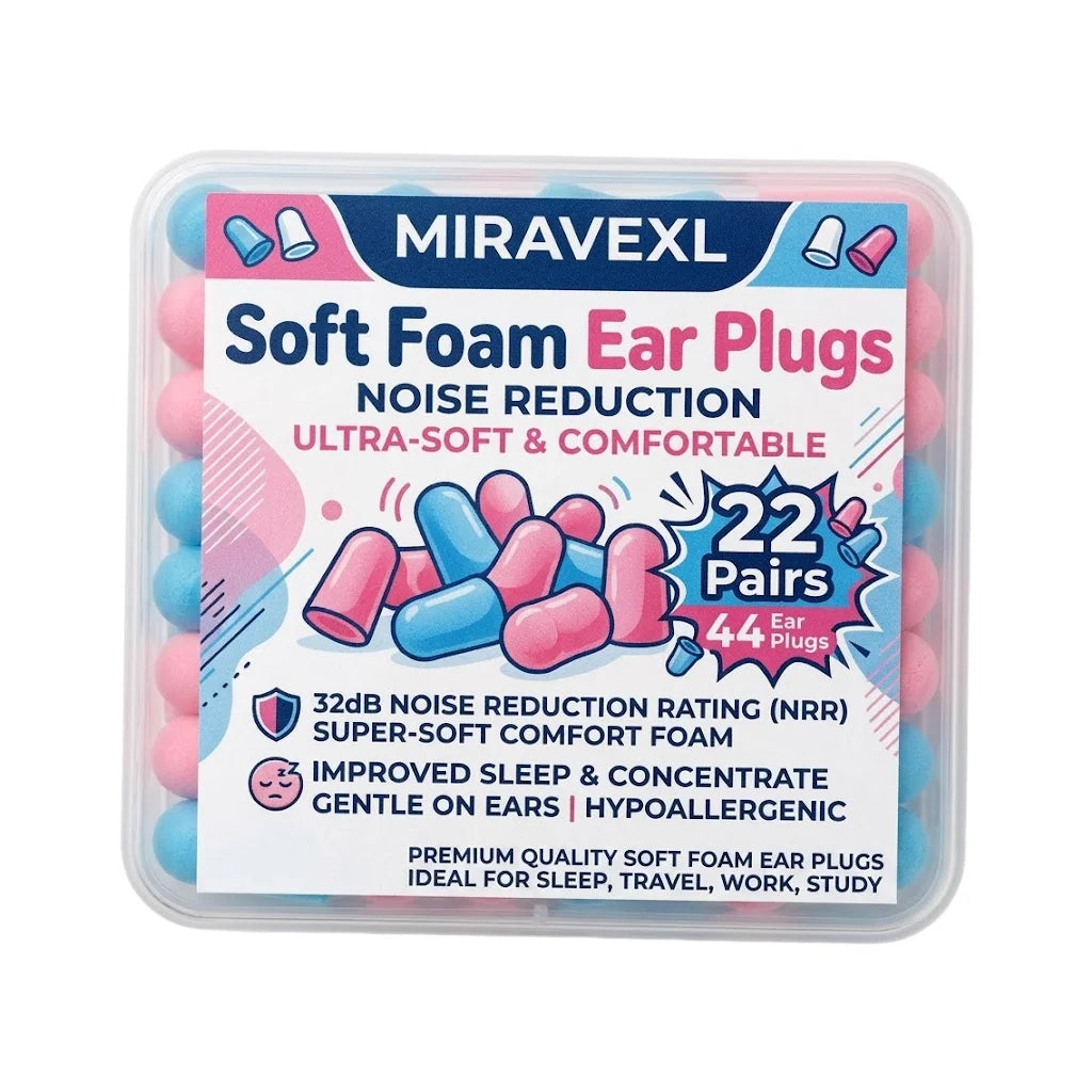 MIRAVEXL Soft Foam Ear Plugs – Sleep, Study & Noise Reduction