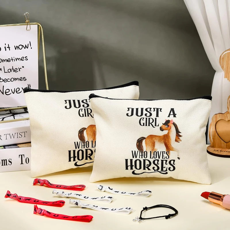 Horse Lover Canvas Makeup Bag | Just A Girl Who Loves Horses Canvas Cosmetic Bag Peaceful Pleasures Health and Wellness