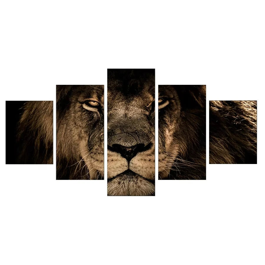 5pcs Modular Pictures King Lion Animal Wall Art Canvas Painting Picture Home Decoration For Living Room Print Paintings Peaceful Pleasures Health and Wellness 5PCS 30x40-30x60-30x80cm