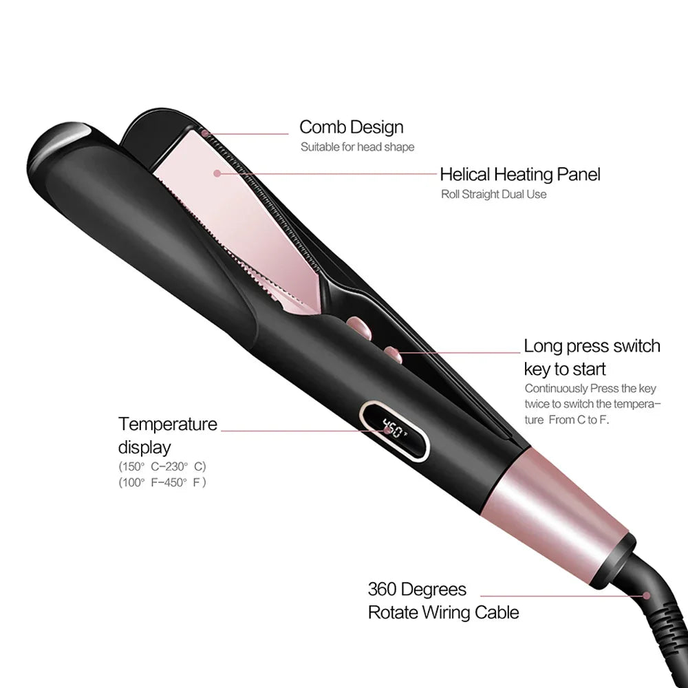 2 In 1 Pro Twist Hair Straightener And Curler Spiral Wave Curling Gold Titanium Flat Iron Straightening Curling Styling Tool Peaceful Pleasures Health and Wellness