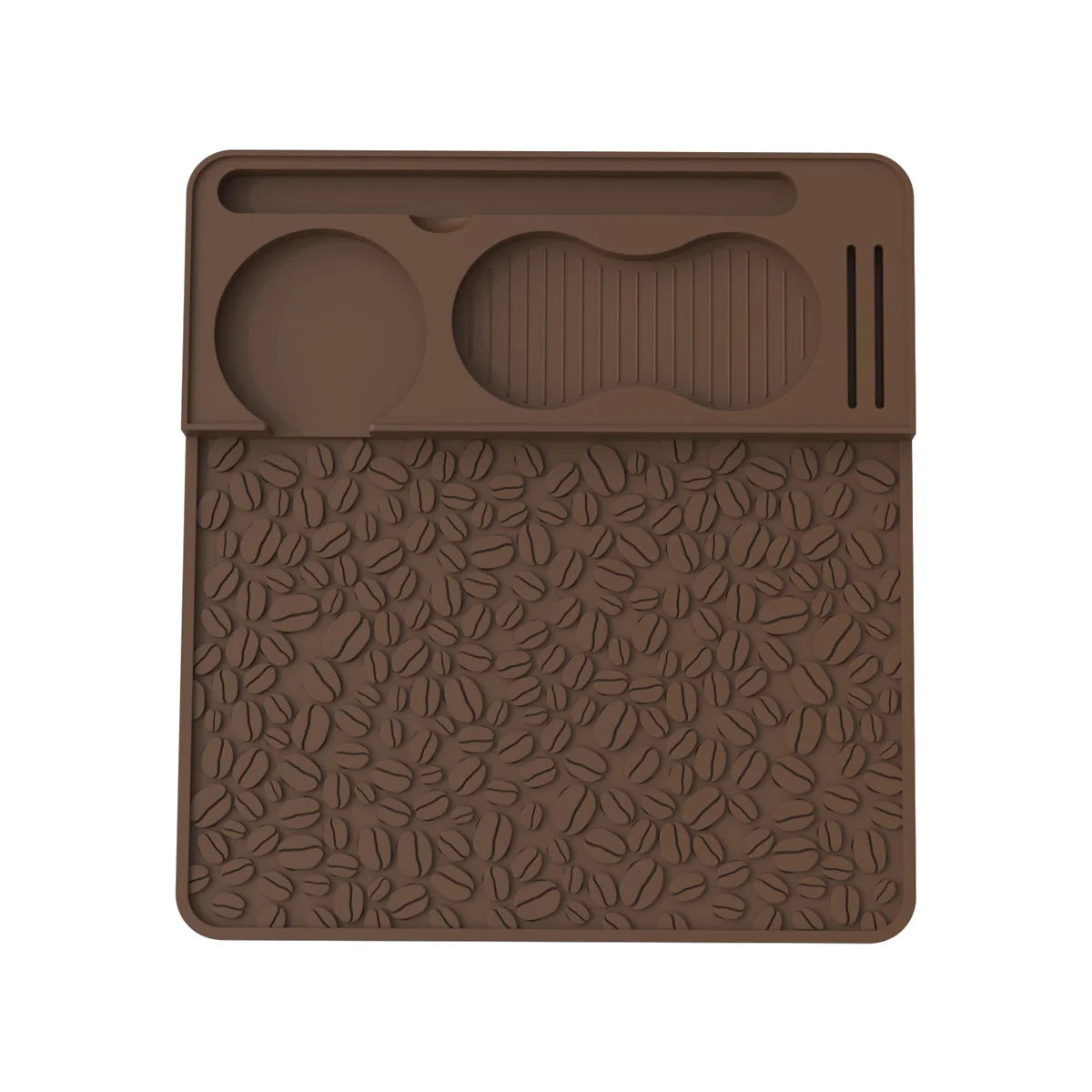 Espresso Tamping Mat, Compatible with Portafilters, Professional Silicone Barista Station with Tool Slots, Heat Resistant Mat Peaceful Pleasures Health and Wellness Brown