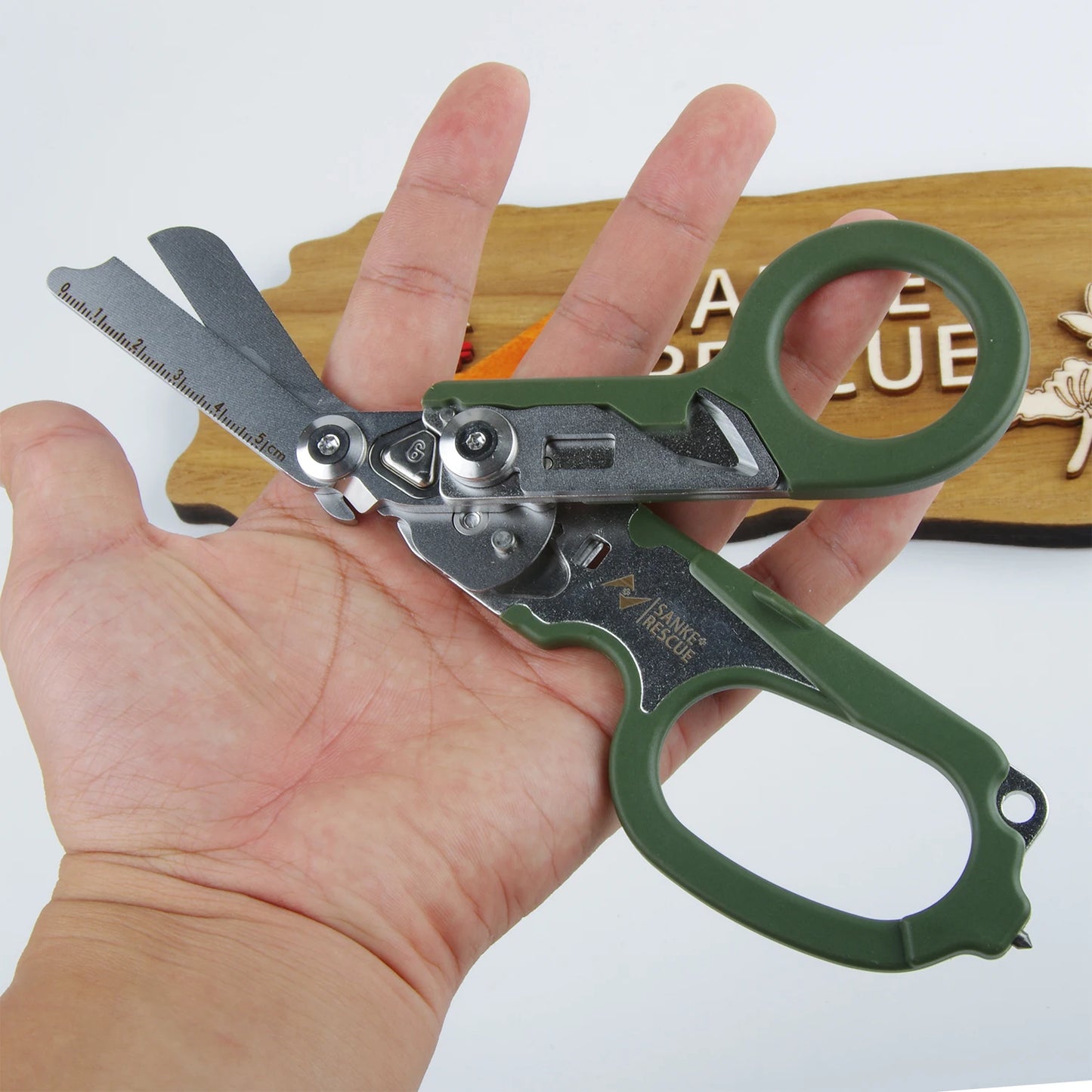 Multifunctional Scissor Tactical Plier Outdoor Survival Tool Folding Creative Gadget Stainless Steel Retractable Raptors Shears Peaceful Pleasures Health and Wellness Army Green