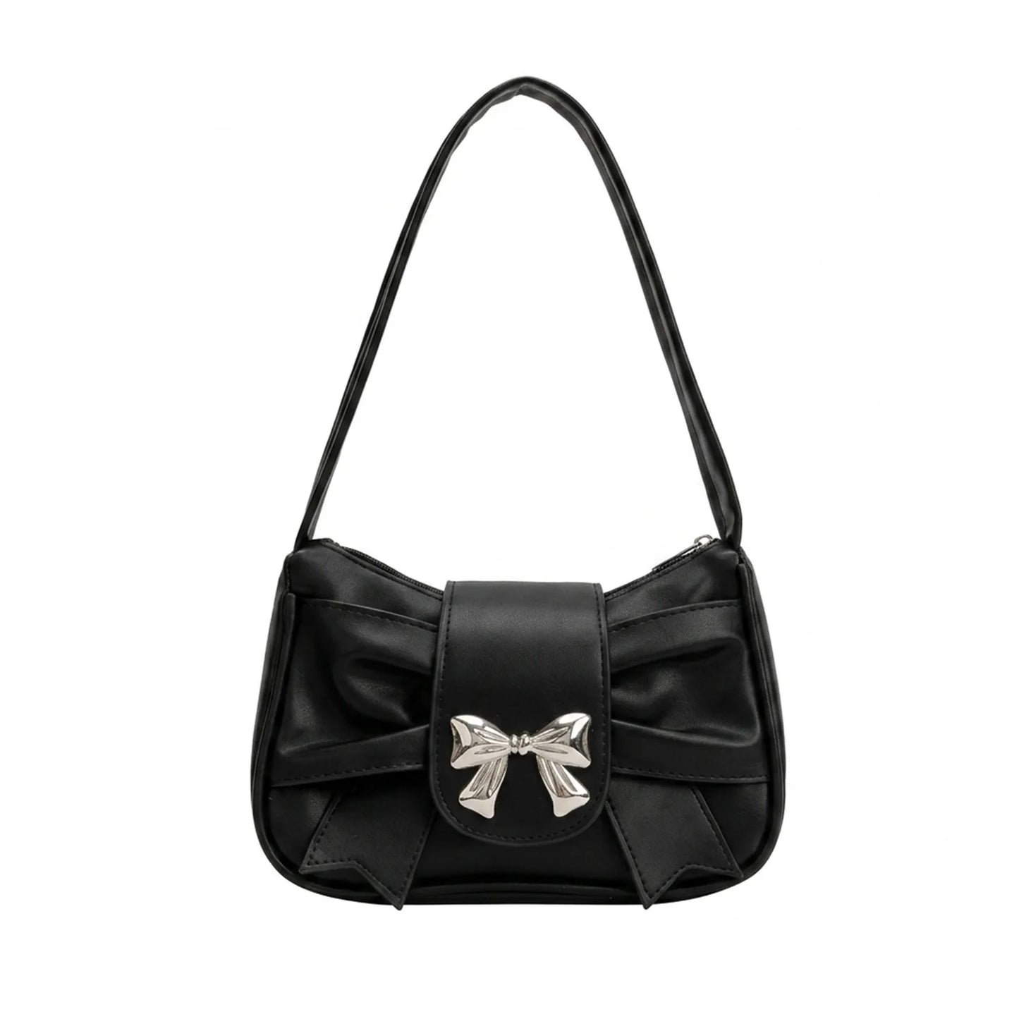 French Bow-Accent Shoulder Bag For Women PU Leather Crossbody Handbag With Elegant Design Peaceful Pleasures Health and Wellness black
