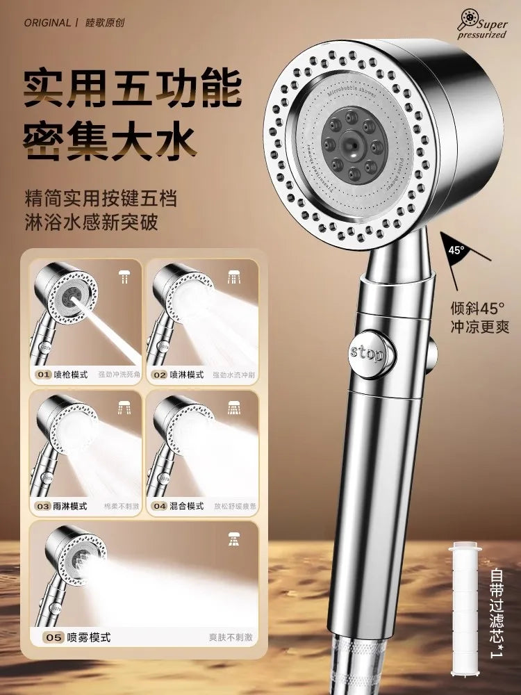 Black 9-in-1 High Pressure Shower Head | 6 Modes & Filter