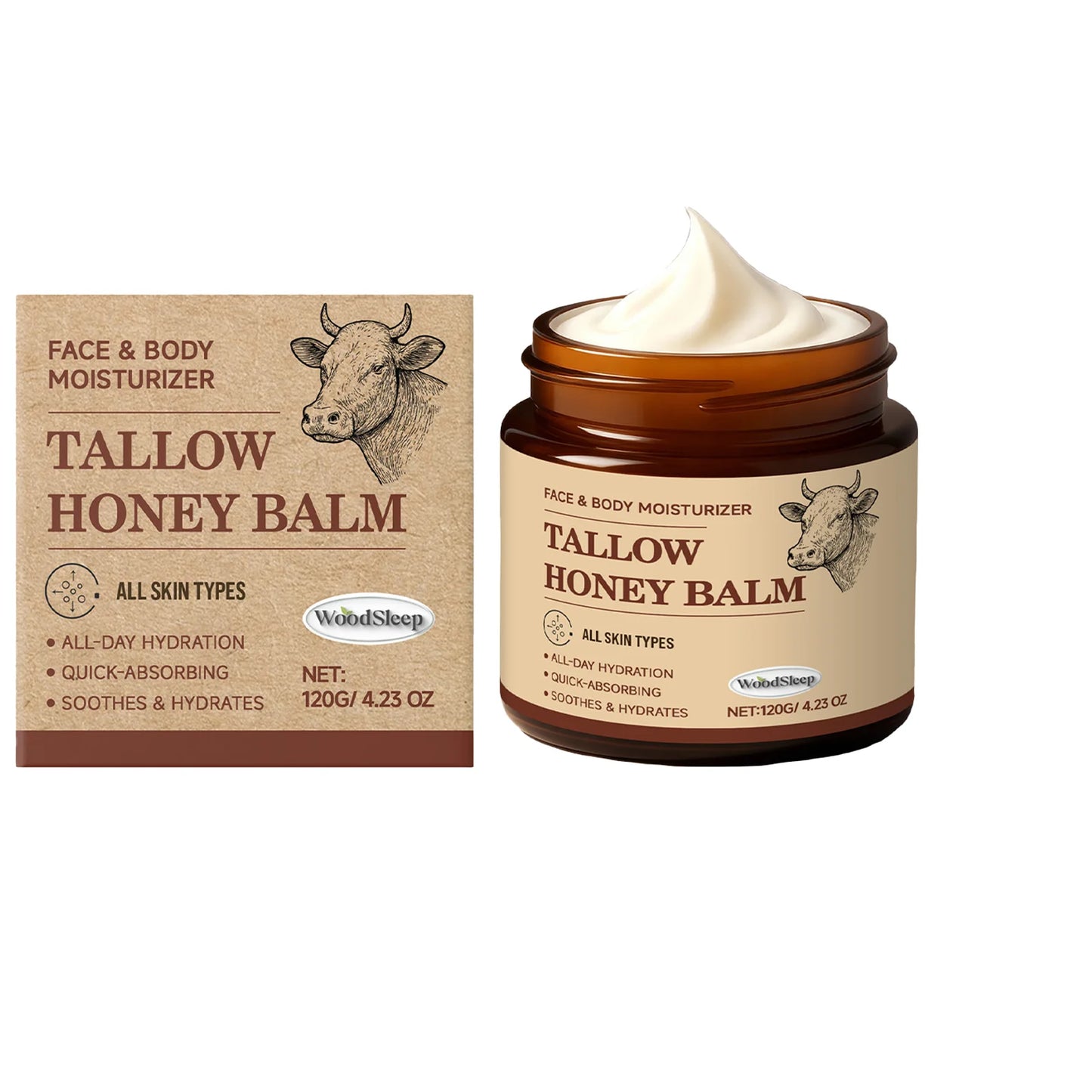 WOODSLEEP Beef Tallow & Honey Balm 120g – Deep Hydration Cream