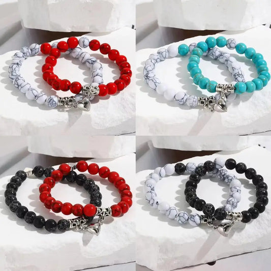 Natural Stone Bead Couple Bracelets Set – Heart Magnet, 2 Pcs Couple Bracelet Set Oasis Select
