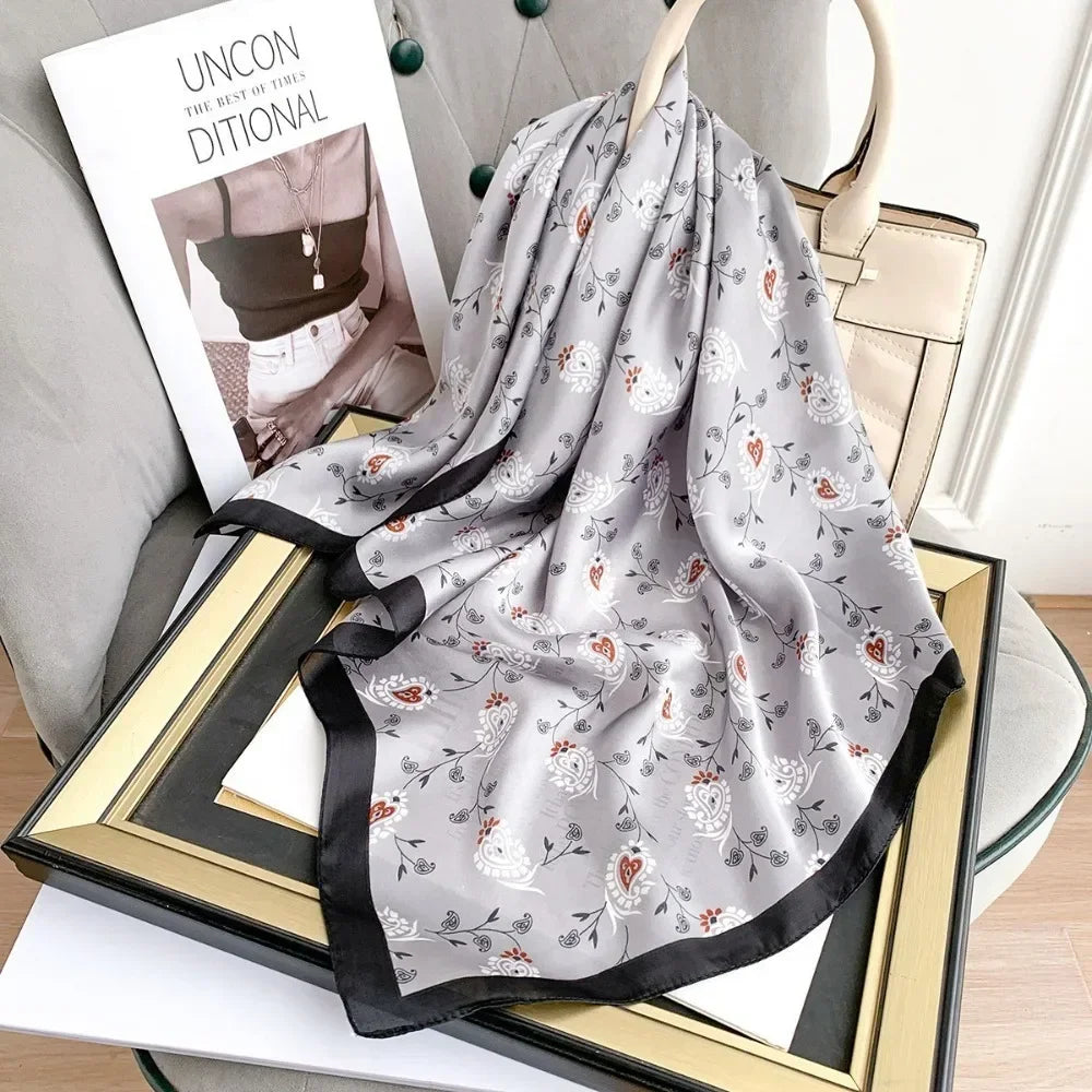 Women's Printed Square Scarf 70x70cm – Silk-Feel Shawl & Wrap