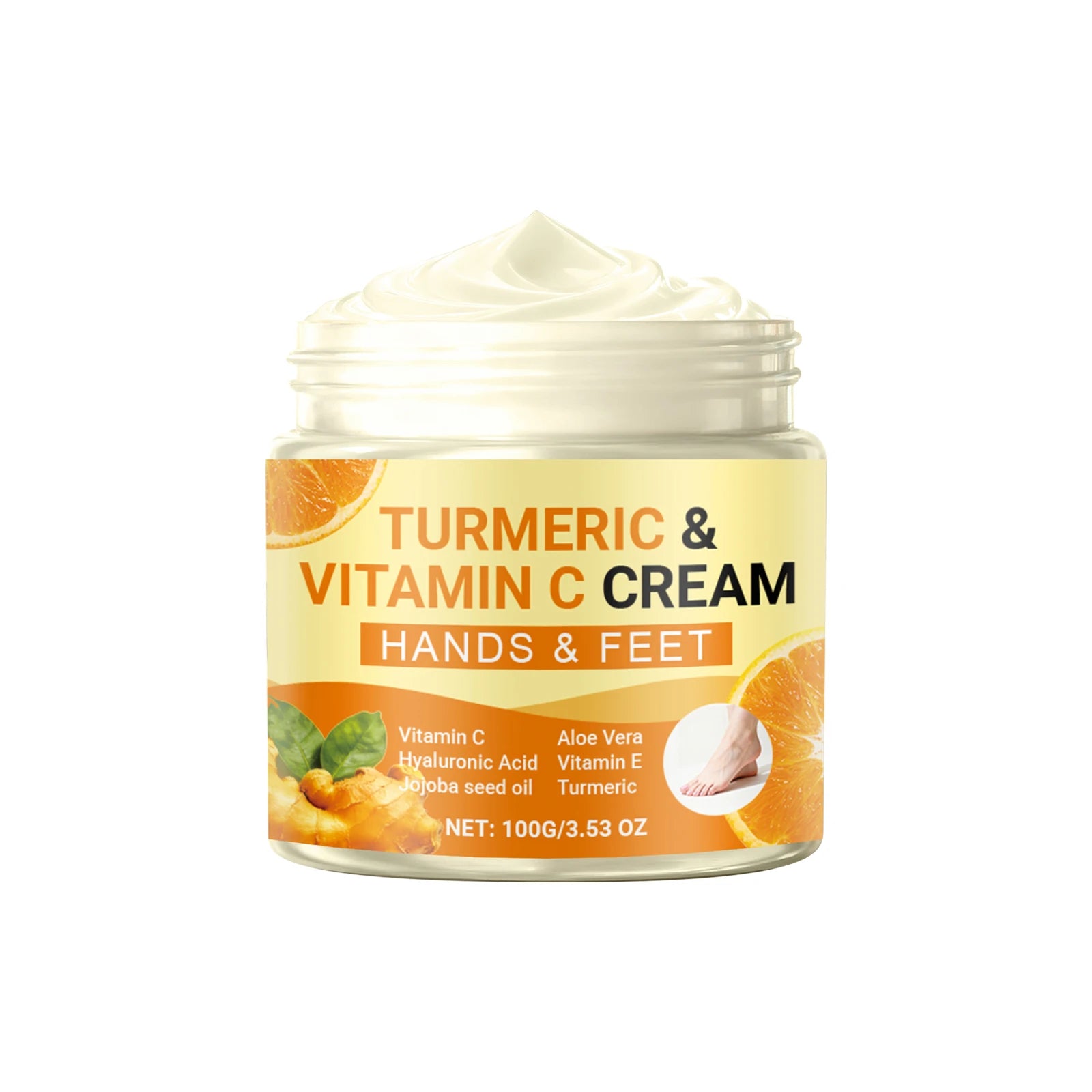 Turmeric Vitamin C Moisturizing Cream for Hand and Feet Brighten Skin Tone Repairs Dry Cracked Heels Nourishes Rough Skin Care Peaceful Pleasures Health and Wellness 100g