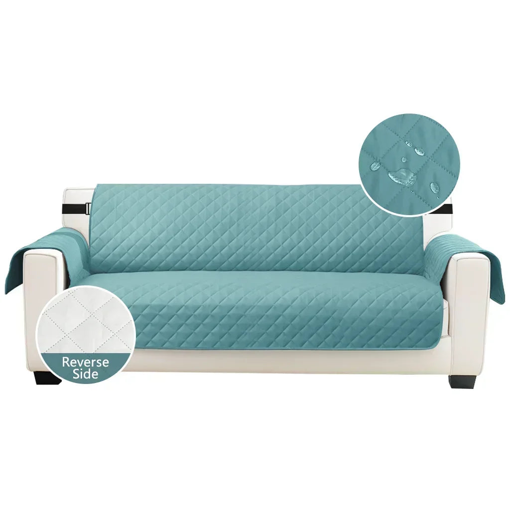 Easy-Fitting Reversible Sofa Couch Cover Waterproof for Dogs Water Resistant Furniture Protector with Elastic Adjustable Strap Peaceful Pleasures Health and Wellness Gray blue 1 Seater