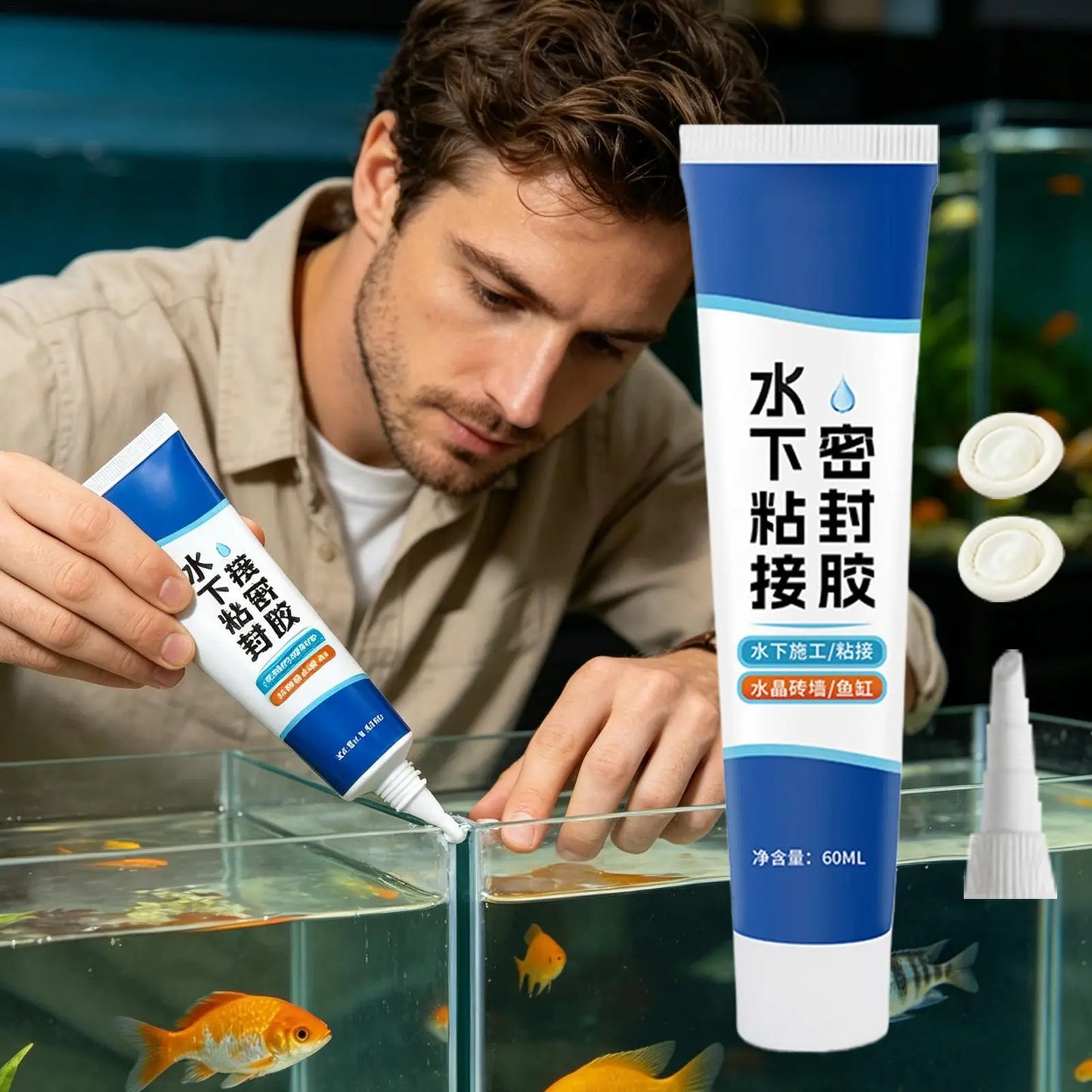 60ml Aquarium Sealant Underwater Repair Bonding For Fish Tank Pond Fountain, Waterproof Crack Filler, Marine & Bathroom Peaceful Pleasures Health and Wellness