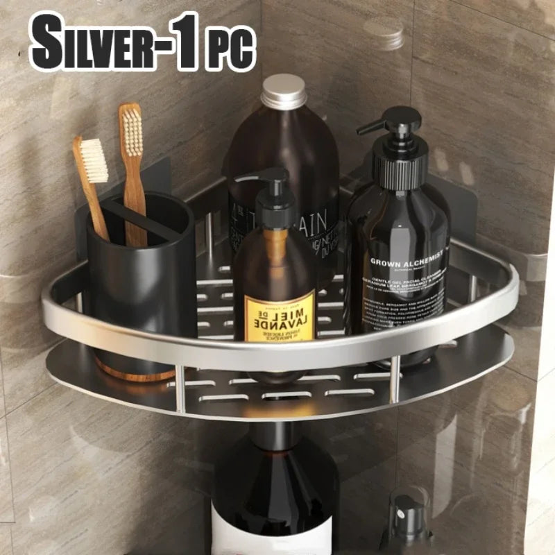 No-Drill Aluminum Shower Shelf | Wall-Mounted Bathroom Organizer