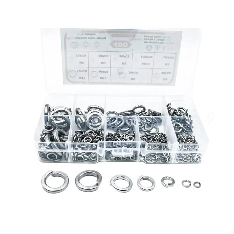 480pc 304 Stainless Steel Lock Washer Set M3–M10 Assortment