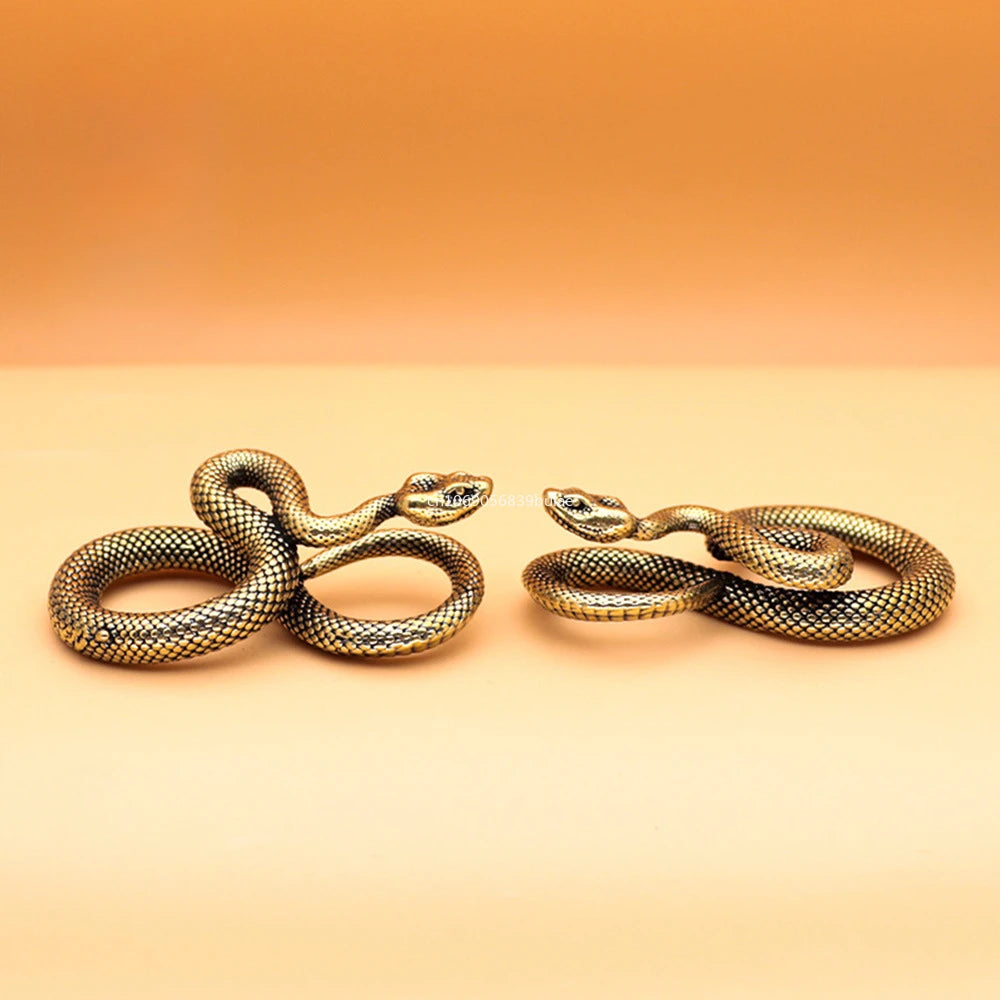 Copper Brass Mini Snake Antique Bronze Decor Figurines for Interior Decoration Desktop Ornament Pure Copper Miniatures Statue Peaceful Pleasures Health and Wellness