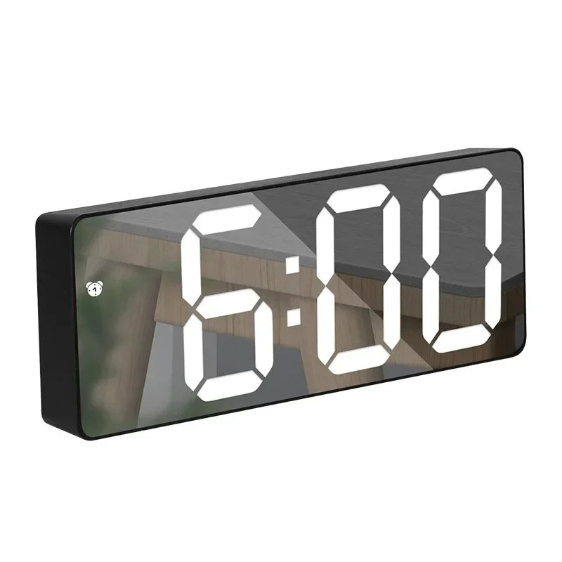 LED Digital Alarm Clock – Mirror Desk Clock for Bedroom & Office