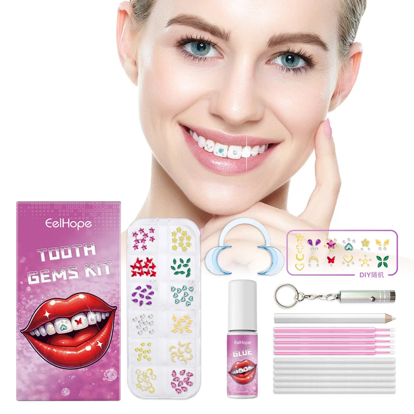 EELHOPE Tooth Gems Kit – UV Lamp, Glue & Gem Pen DIY Set