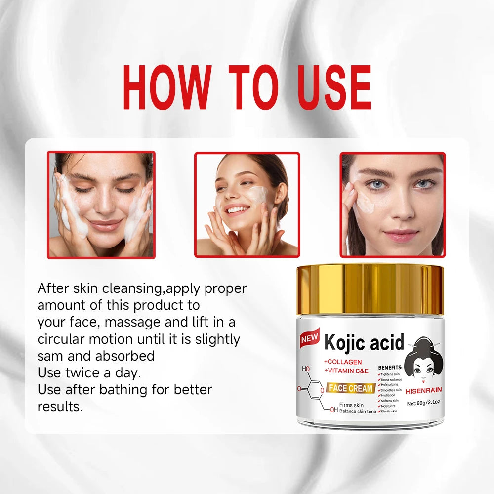 HISENRAIN Kojic Acid Cream - Brightening Glass Jar Face Moisturizer, Anti Dark Spots, Skin Whitening & Anti-Aging, for All Skin Peaceful Pleasures Health and Wellness