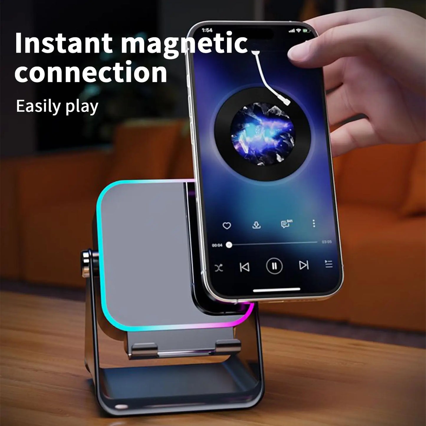 Folding Phone Stand with Bluetooth Speaker & LED Light – 10W Phone Stand Speaker Peaceful Pleasures Health and Wellness