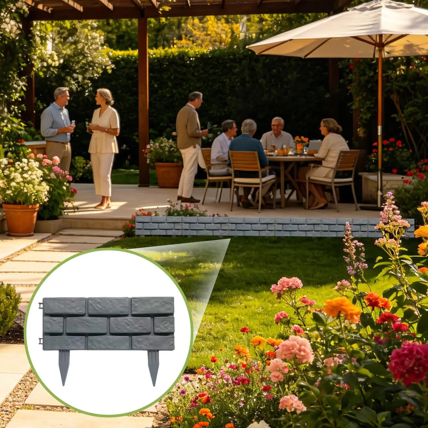 Stone Effect Garden Fence Panels 4-Piece Set | Outdoor Decor Decorative Garden Edging Peaceful Pleasures Health and Wellness