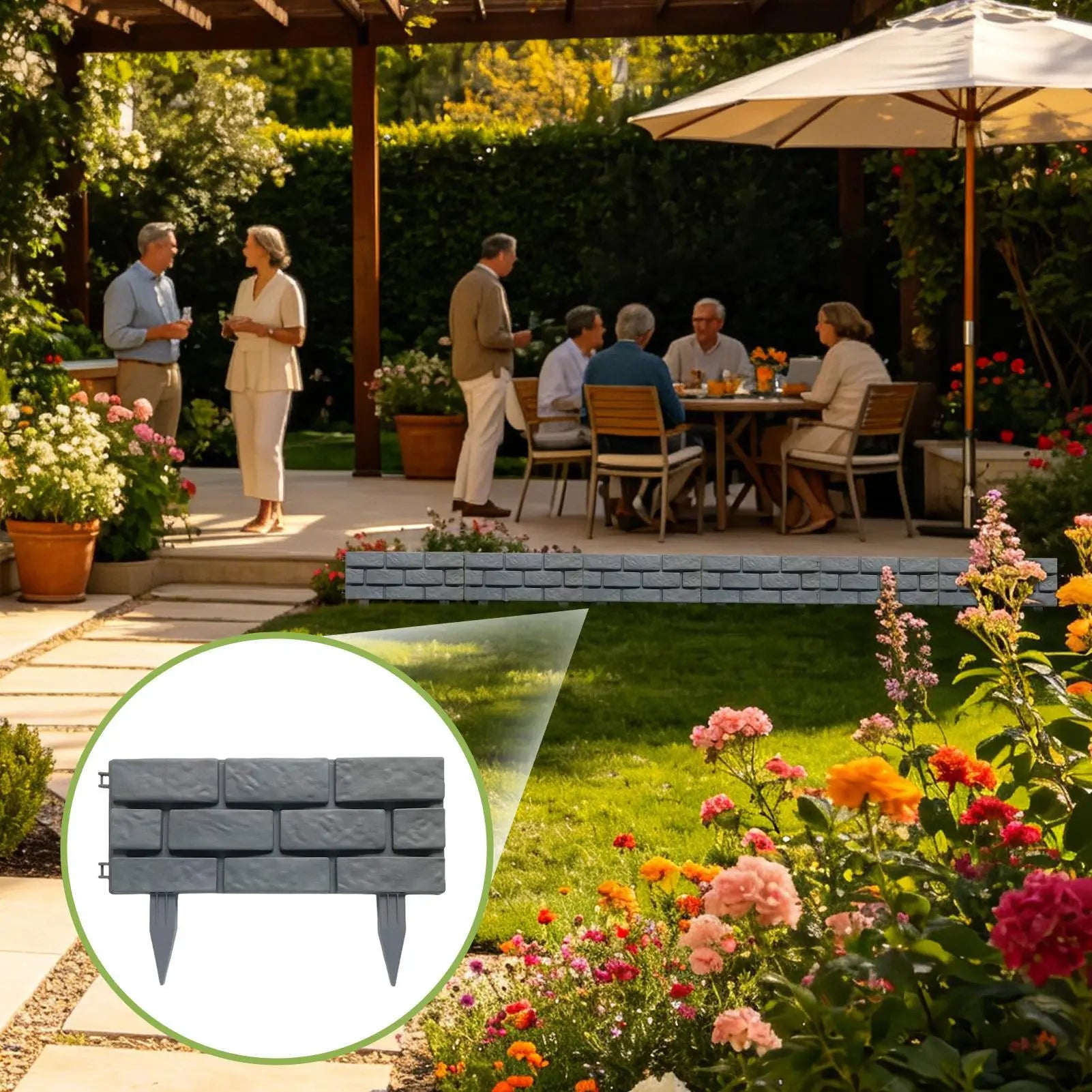Stone Effect Garden Fence Panels 4-Piece Set | Outdoor Decor Decorative Garden Edging Peaceful Pleasures Health and Wellness