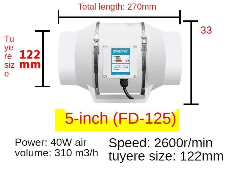 Exhaust Pipe Fan Ventilation Fan Pipe Fan Inline Duct Fan Ventilation Exhaust Blower Fans Quiet For Ducting Peaceful Pleasures Health and Wellness 5INCH UK