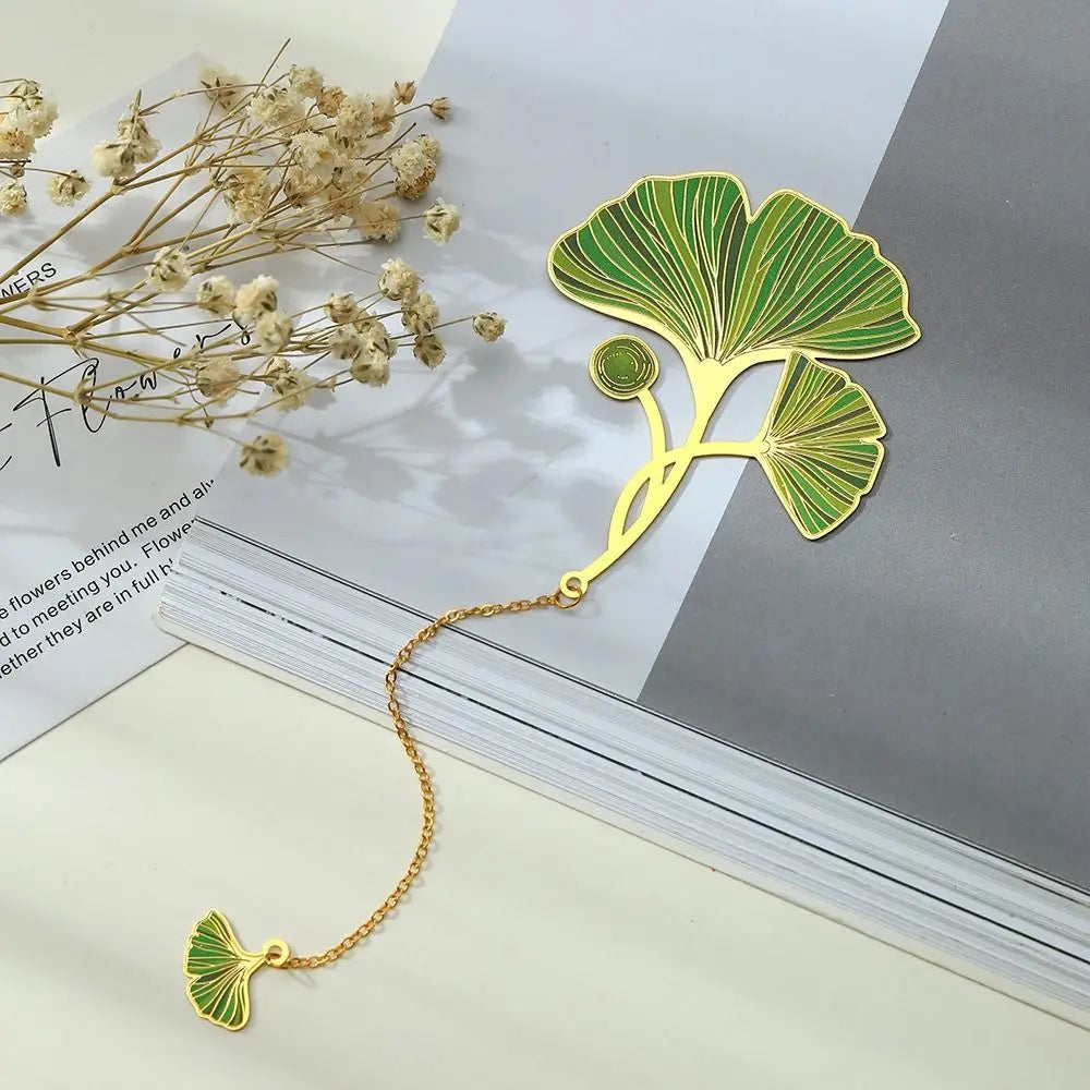 Lotus Leaf Metal Bookmark | Chinese Style Brass Tassel Gift