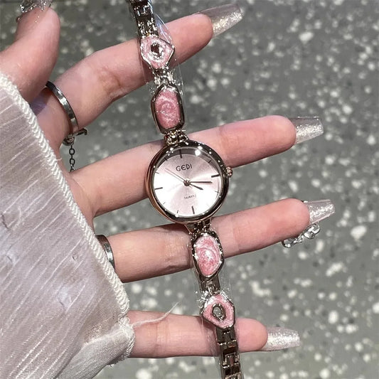 Versatile Fashionable Women Watch Women Hand Style Women Light Luxury Niche Small Exquisite Simple High End Regular Quartz Watch Peaceful Pleasures Health and Wellness pink