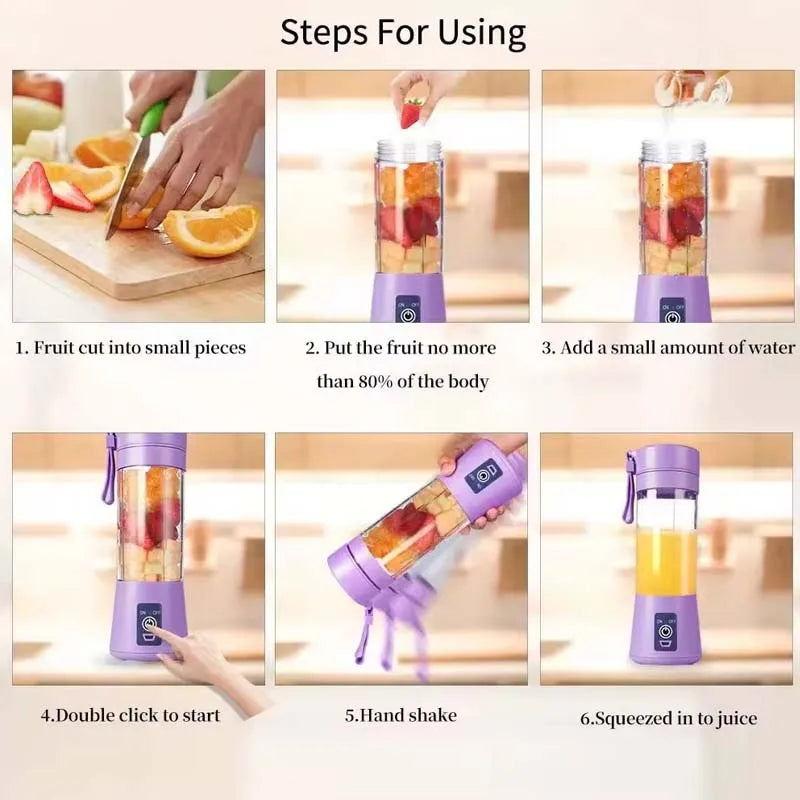 Personal Batidora Portatil Use Mini Blender Home USB 6 Blades Juicer Machine Rechargeable Fruit Juice Portable Blenders Peaceful Pleasures Health and Wellness