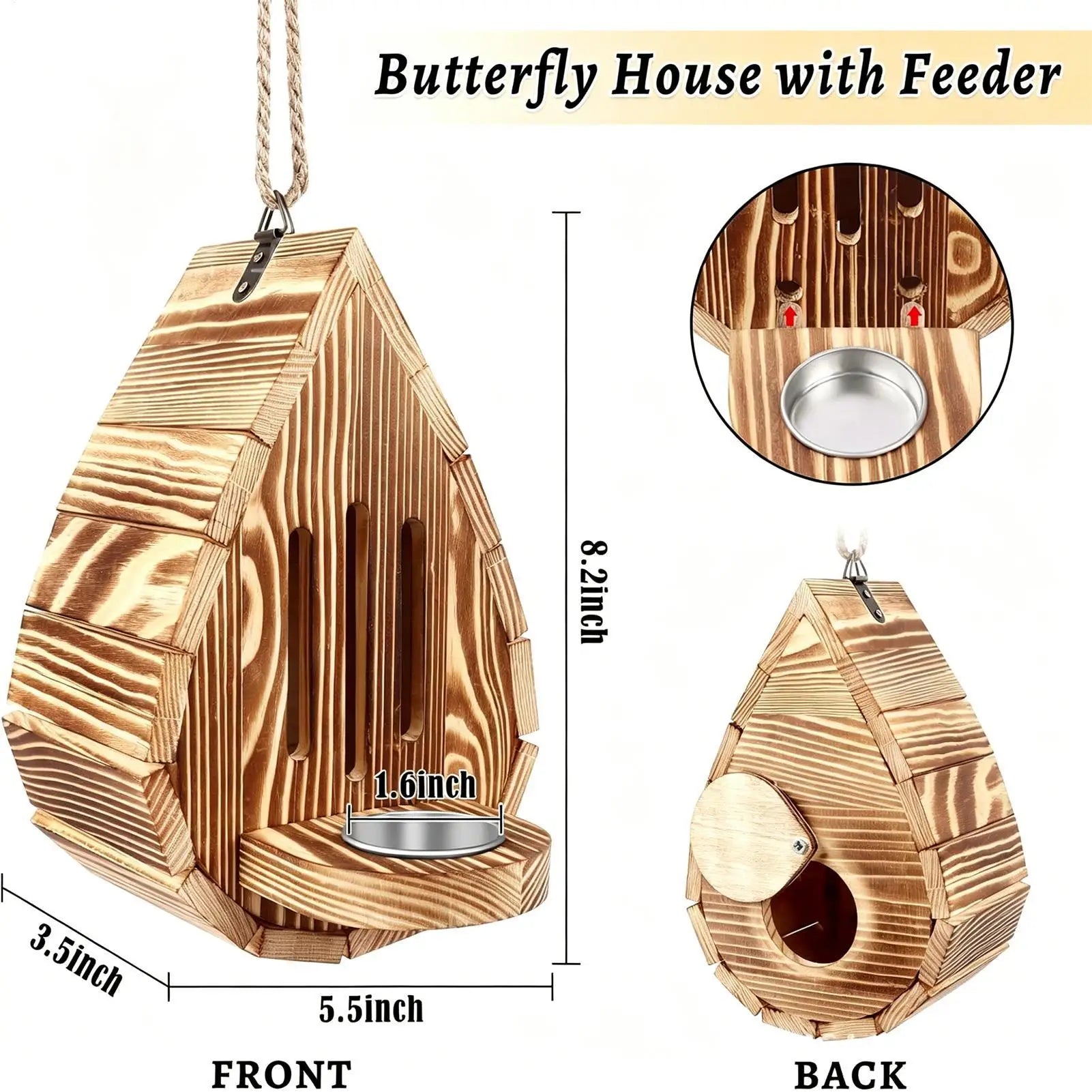 Hanging Wood Bee House & Butterfly Feeder | Garden Habitat Wildlife Garden Habitat Peaceful Pleasures Health and Wellness
