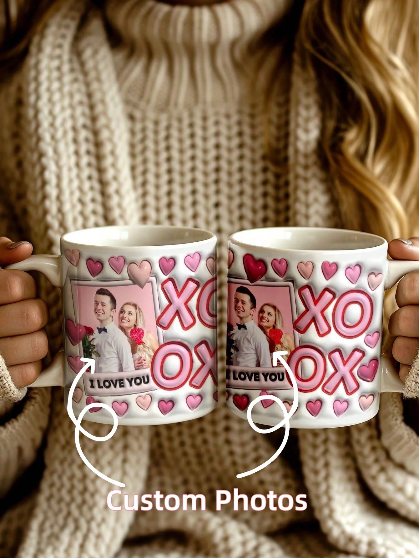 1pc Custom Couple Photo Mug 3D Inflated Effect Personalized Coffee Cup Gift For Him Her Boyfriend Girlfriend Valentine Birthday Peaceful Pleasures Health and Wellness Couple Style 1 11oz