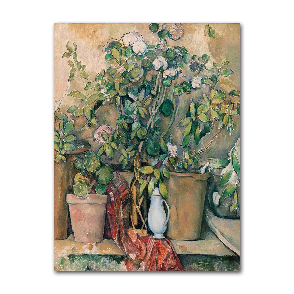 Vintage Paul Cezanne Garden Still Life Terracotta Pots 1890s Art Posters Canvas Painting Wall Prints Picture for Room Home Decor Peaceful Pleasures Health and Wellness 61326-06 35x45cm